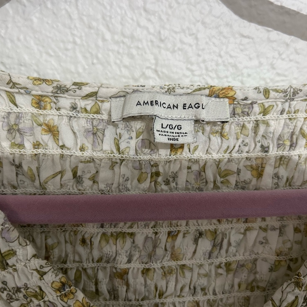 American Eagle Outfitters Floral Smocked Blouse - Cream and Yellow - Picture 2 of 5